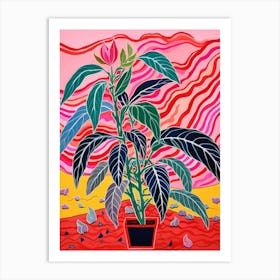 Pink And Red Plant Illustration Croton Codiaeum 4 Art Print