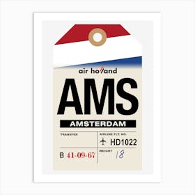 Amsterdam (AMS) The Netherlands Vintage Airline Luggage Tag Art Print