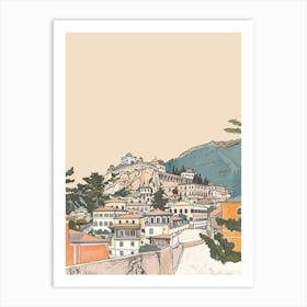 Mount Athos Greece Color Line Drawing (6) Art Print