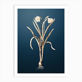 Gold Botanical Narcissus Candidissimus on Dusk Blue Art Print