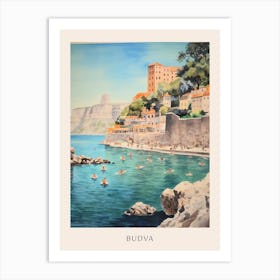 Swimming In Budva Montenegro Watercolour Poster Art Print