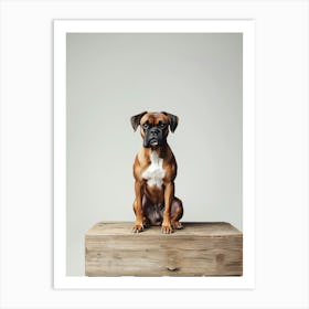 Boxer Dog Sitting On A Wooden Table. Generated AI. Wall Art Print Art Print