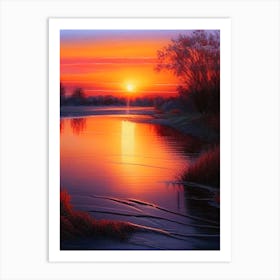 Sunrise Over River Waterscape Crayon 1 Art Print