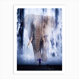 Giant Elephant In Waterfall Art Print