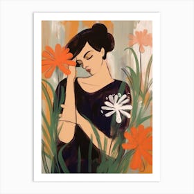 Woman With Autumnal Flowers Agapanthus 2 Art Print