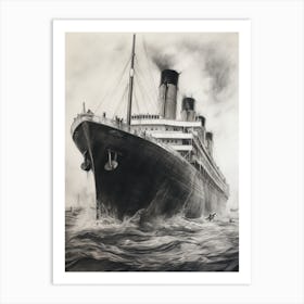 Titanic Sinking Ship Charcoal Illustration 3 Art Print