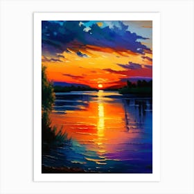 Sunset Over Lake Waterscape Impressionism 1 Art Print