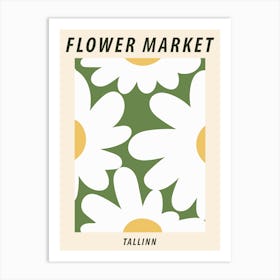 Flower market Tallinn, Fun retro print, Abstract white flowers Art Print