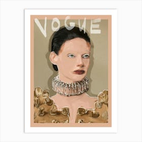 EN VOGUE - Fashion Illustration Magazine Cover Schiaparelli Model in Neutral Sage and Tan by "Colt x Wilde"   Art Print