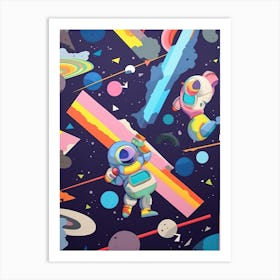 Playful Astronaut Colourful Illustration 3 Art Print