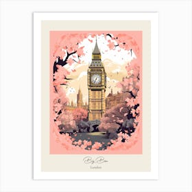 Big Ben, London   Cute Botanical Illustration Travel 7 Poster Art Print
