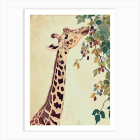 Giraffe Eating Berries Modern Illustration 2 Art Print