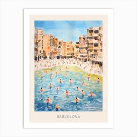 Swimming In Barcelona Spain Watercolour Poster Art Print