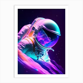 Astronaut Floating In Space Holographic Illustration 1 Art Print