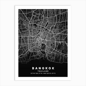 Bangkok Thailand Black Map Art Print