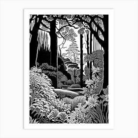 Descanso Gardens, 1, Usa Linocut Black And White Vintage Art Print