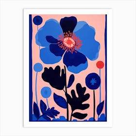 Blue Flower Illustration Poppy 2 Art Print