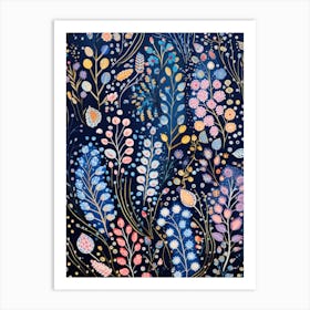 Florals On A Blue Background Art Print