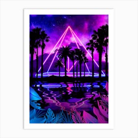 Neon palms landscape: Pyramid [synthwave/vaporwave/cyberpunk] — aesthetic retrowave neon poster Art Print