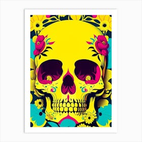 Skull With Floral Patterns 2 Yellow Pop Art Art Print