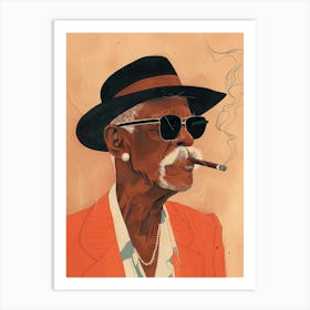 Old Man Smoking A Cigar Art Print