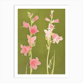 Pink & Green Larkspur 1 Art Print