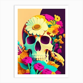 Skull With Pop Art Influences Vintage Floral Art Print