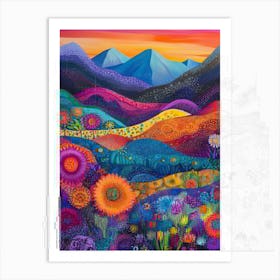 Colorful Landscape With Mountain and Flowers 16 Art Print