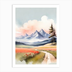 Tranquil Mountains In Minimalist Watercolor Vertical Composition 29 Art Print