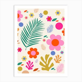 Flowers And Leaves | 04 - Retro Colorful Floral Art Print