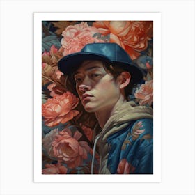 Portrait Of A Young Man With Flowers Art Print