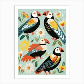 Folk Style Bird Painting Puffin 2 Art Print