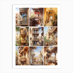 Serenity in Sunlight: Mediterranean Balconies Art Print