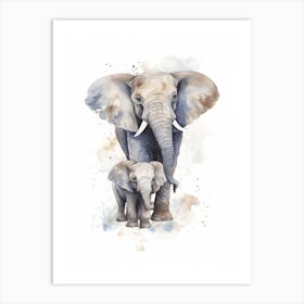 Elephant And Baby Watercolour Illustration 1 Art Print