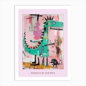 Dinosaur With Pet Blue Purple Pink 2 Poster Art Print