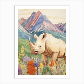 Colourful Rhino With Plants 4 Art Print