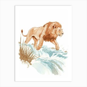 Barbary Lion Drinking From A Water Clipart  2 Art Print