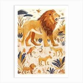 African Lion Interaction With Other Wildlife Illustration 3 Art Print