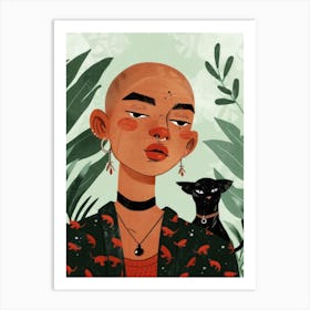 Portrait Of A Woman With A Cat 3 Art Print