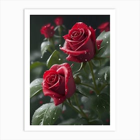 Red Roses At Rainy With Water Droplets Vertical Composition 28 Art Print