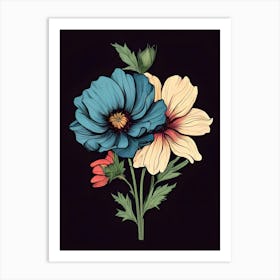 Two Flowers On A Black Background Art Print