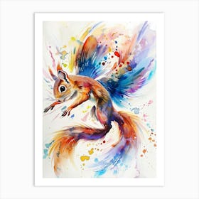 Flying Squirrel Colourful Watercolour 3 Art Print