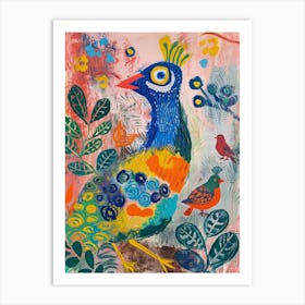 Peacock & Birds Loose Brushstroke Painting 2 Art Print