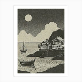 Moonlight On The Fjord Art Print