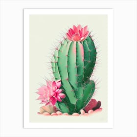 Easter Cactus Retro Drawing Art Print