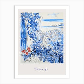 Tenerife Spain Mediterranean Blue Drawing Poster Art Print