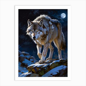 Wolf At Night 3 Art Print