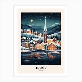 Winter Night  Travel Poster Troms Norway 2 Art Print