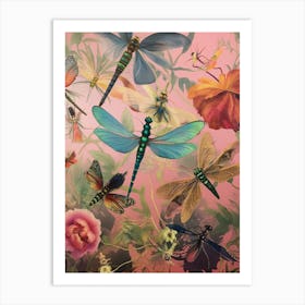 Dragonfly Collage Bright Colours 4 Art Print