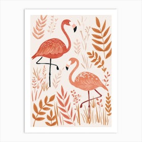 Lesser Flamingo And Ginger Plants Minimalist Illustration 3 Art Print